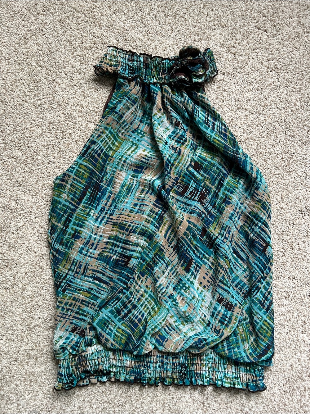 HeartSoul Teal Multi Smocked Halter Tank Top